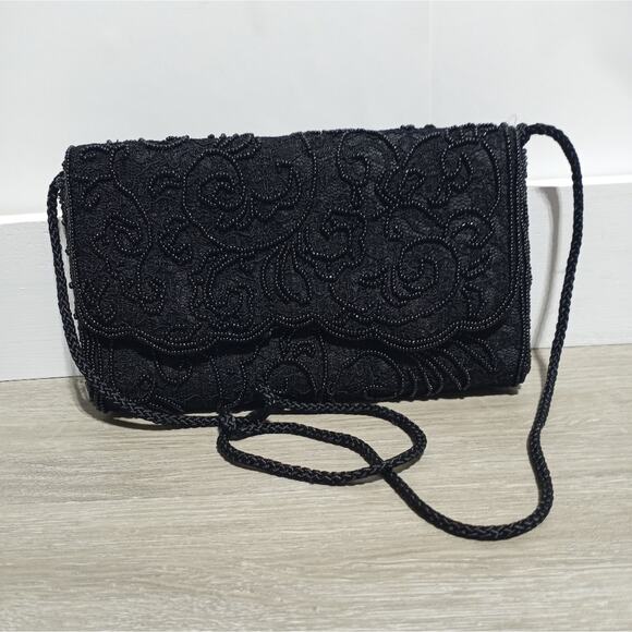 La Regale Handbags - Vintage La Regale Black Lace And Bead Purse Clutch